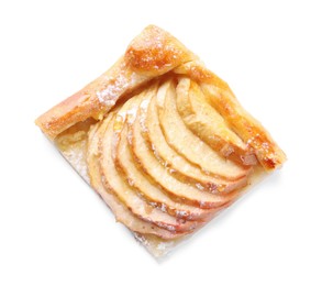 Piece of delicious apple pie isolated on white, top view