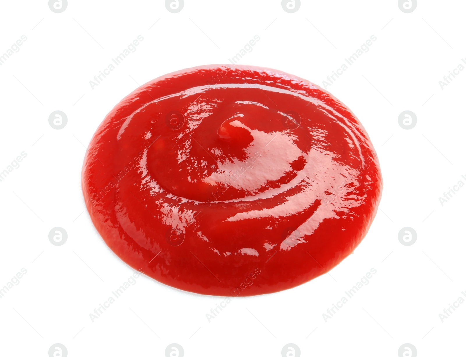 Photo of Tasty ketchup isolated on white. Tomato sauce