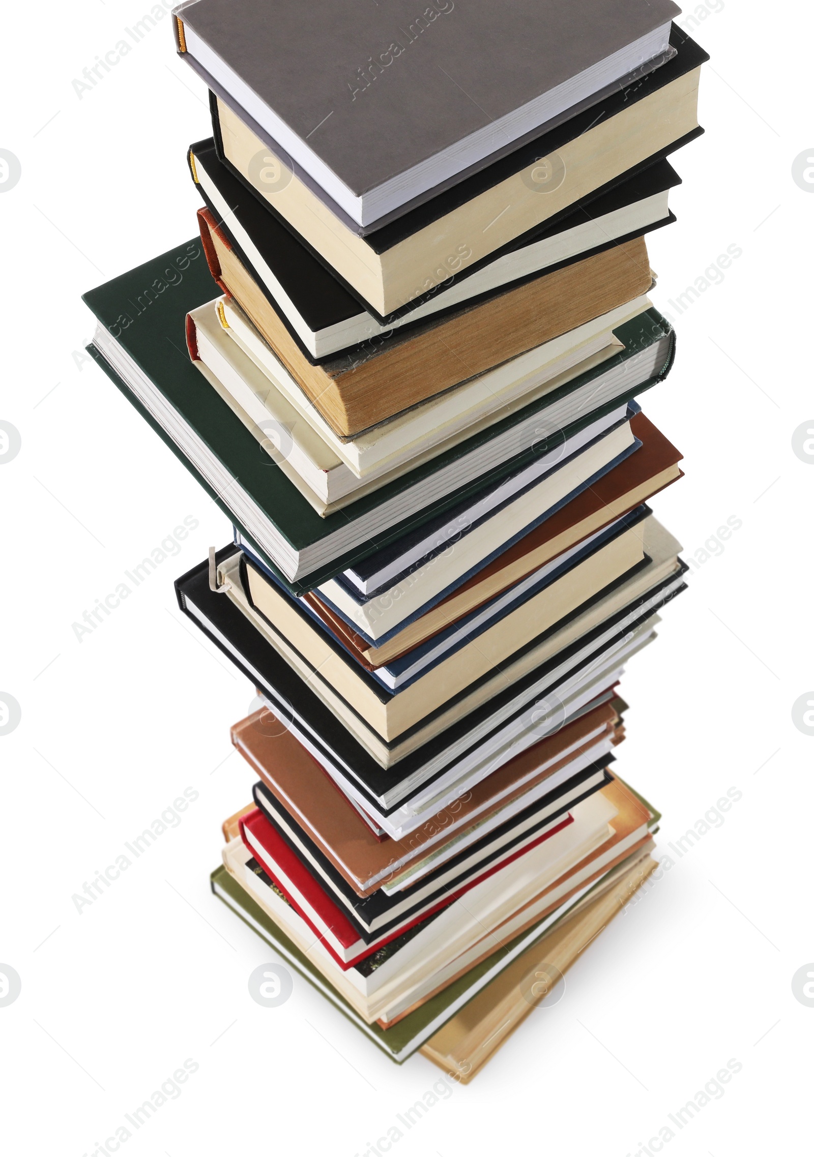Photo of Stack of many different books isolated on white