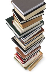 Photo of Stack of many different books isolated on white