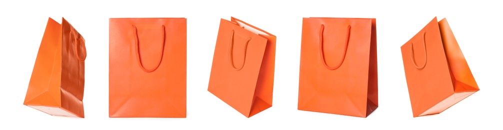 Image of Orange shopping bag isolated on white, different sides