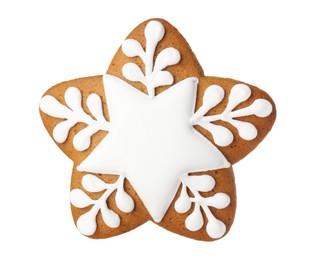 Tasty star shaped Christmas cookie with icing isolated on white