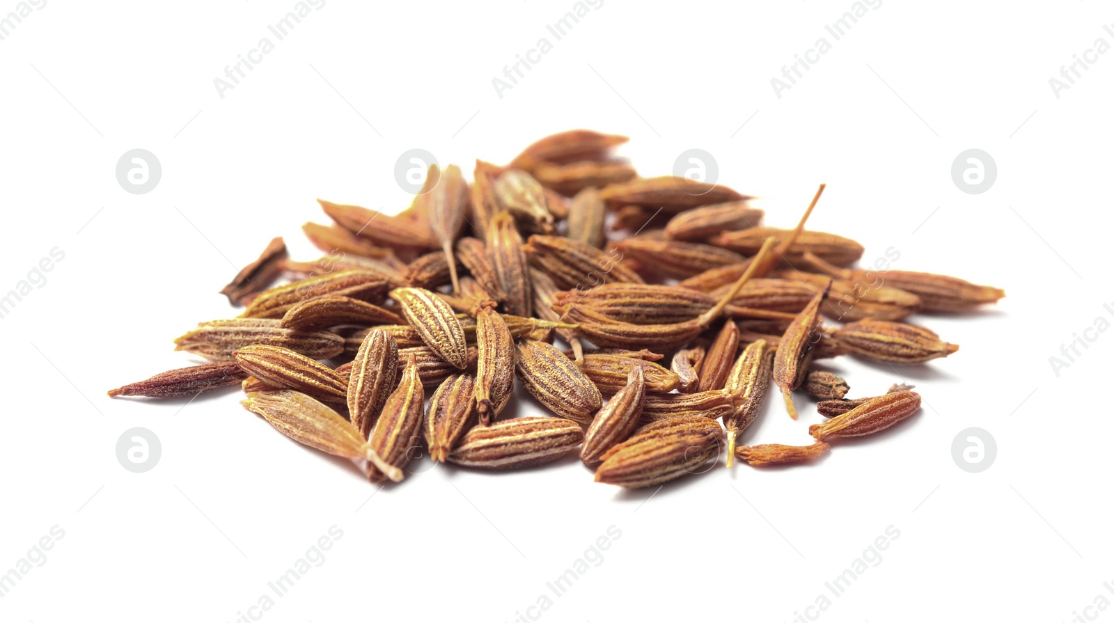 Photo of Heap of aromatic caraway (Persian cumin) seeds isolated on white