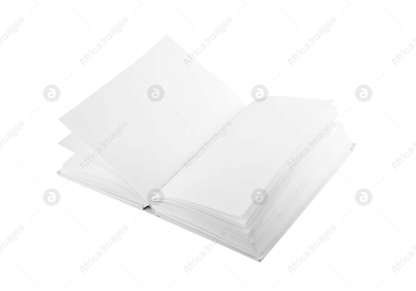 Photo of Mock up of open book on white background