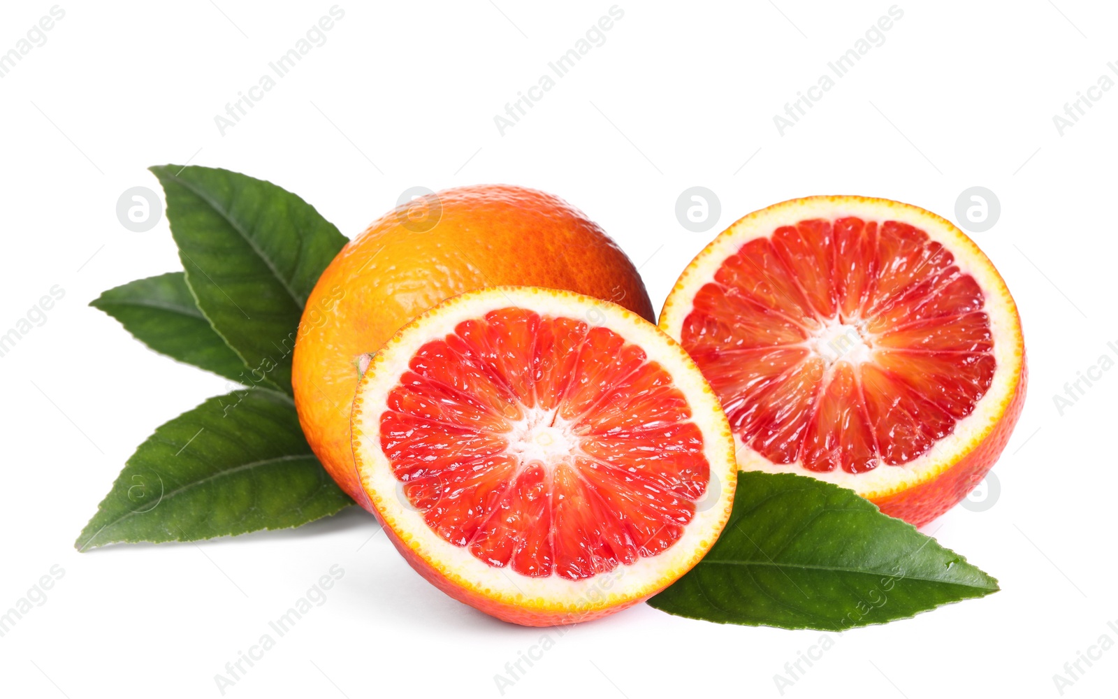 Image of Delicious ripe red oranges on white background