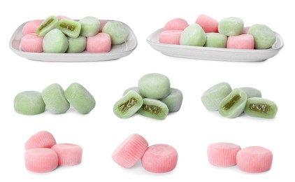 Image of Set with with delicious mochi on white background 