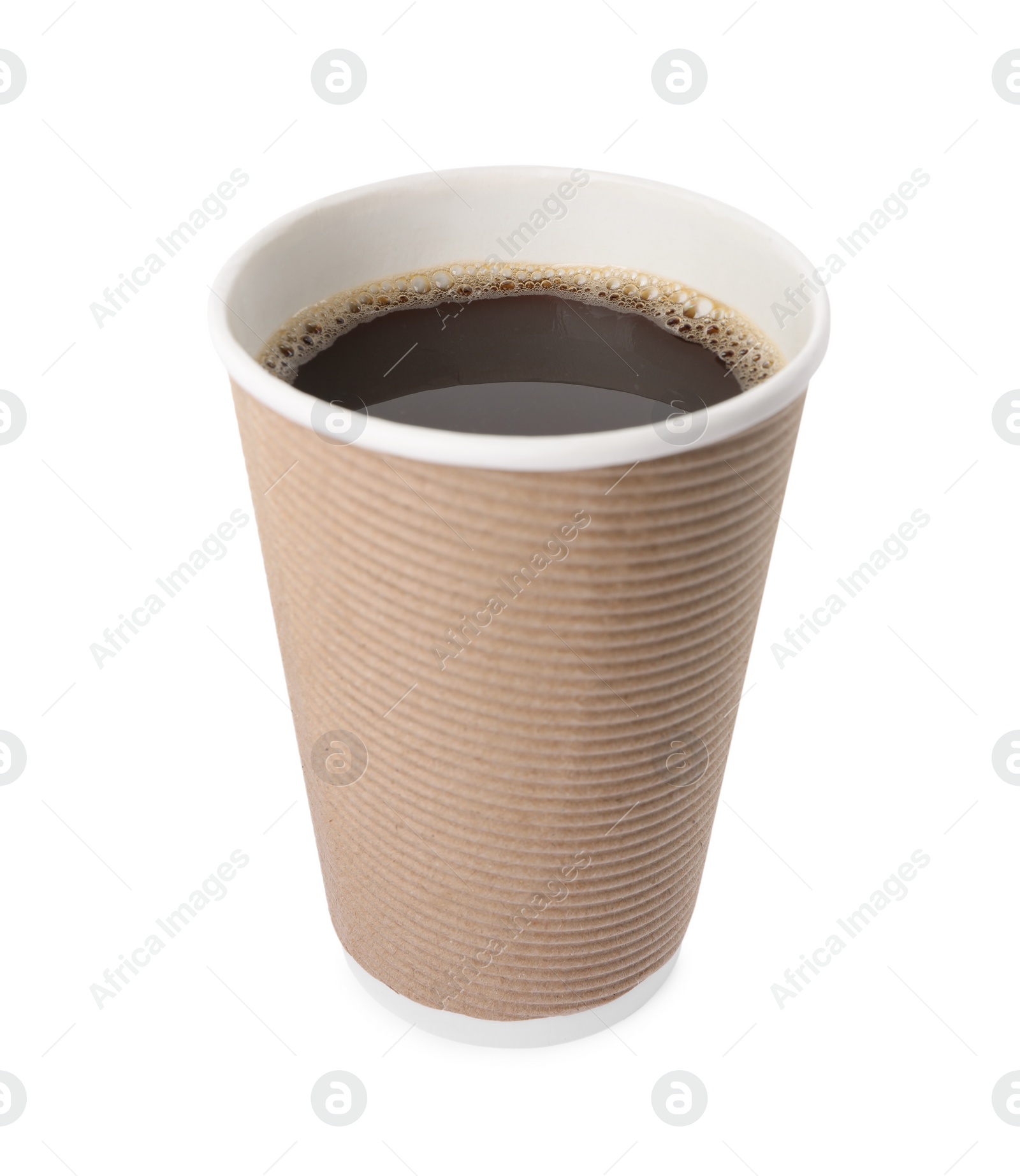 Photo of Paper cup with hot drink isolated on white. Coffee to go