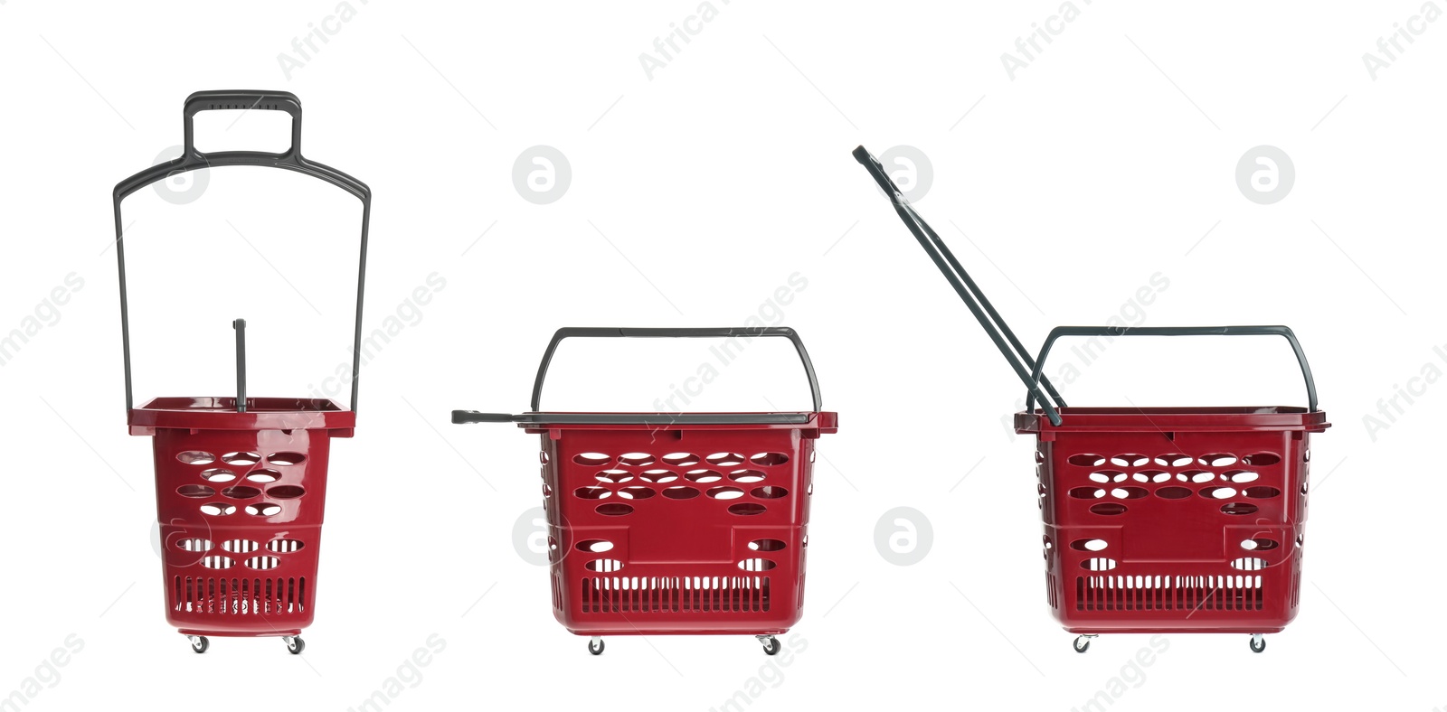 Image of Set of shopping baskets on white background