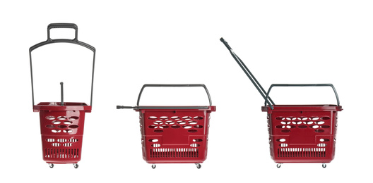 Set of shopping baskets on white background