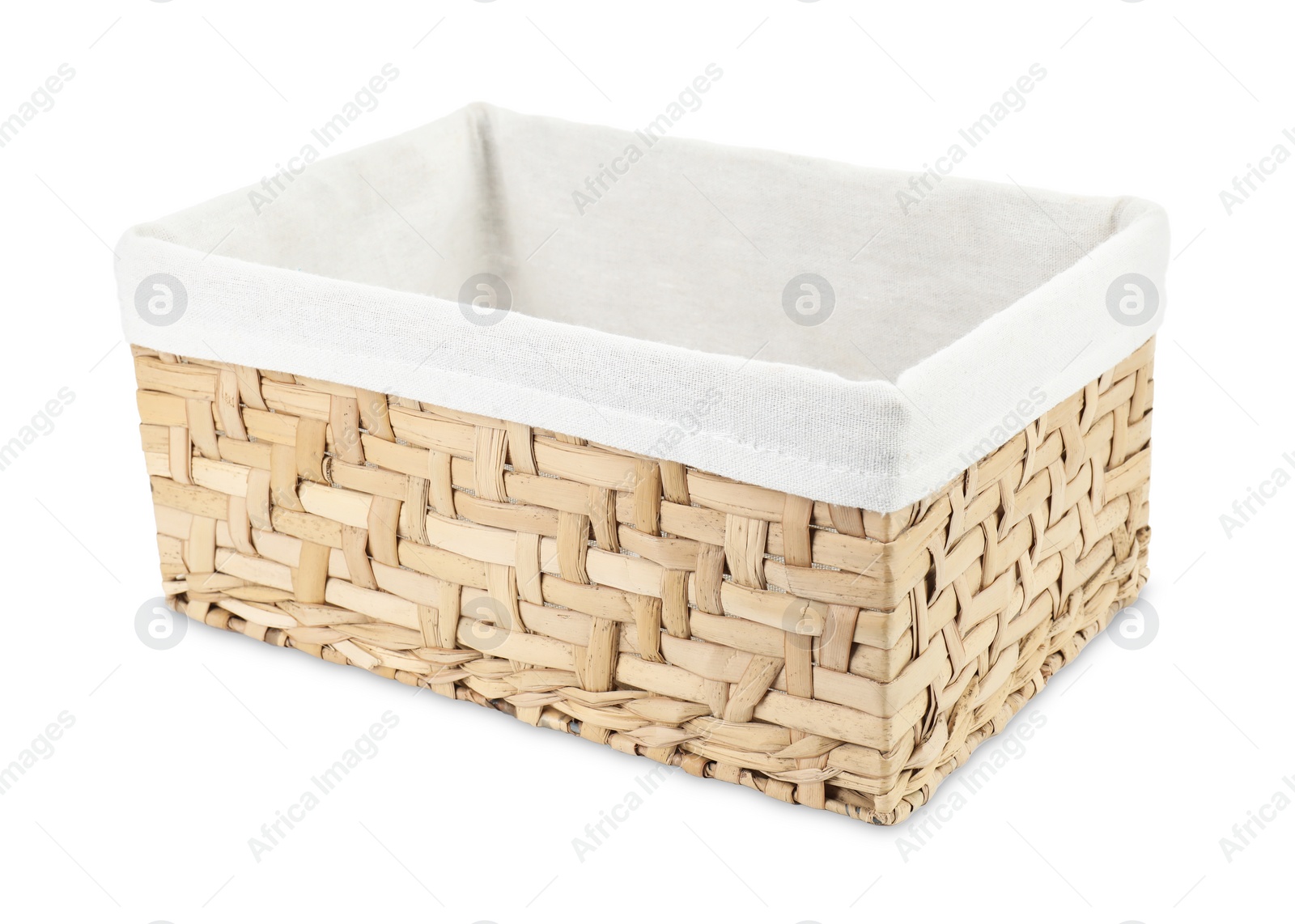 Photo of One empty wicker bread basket isolated on white