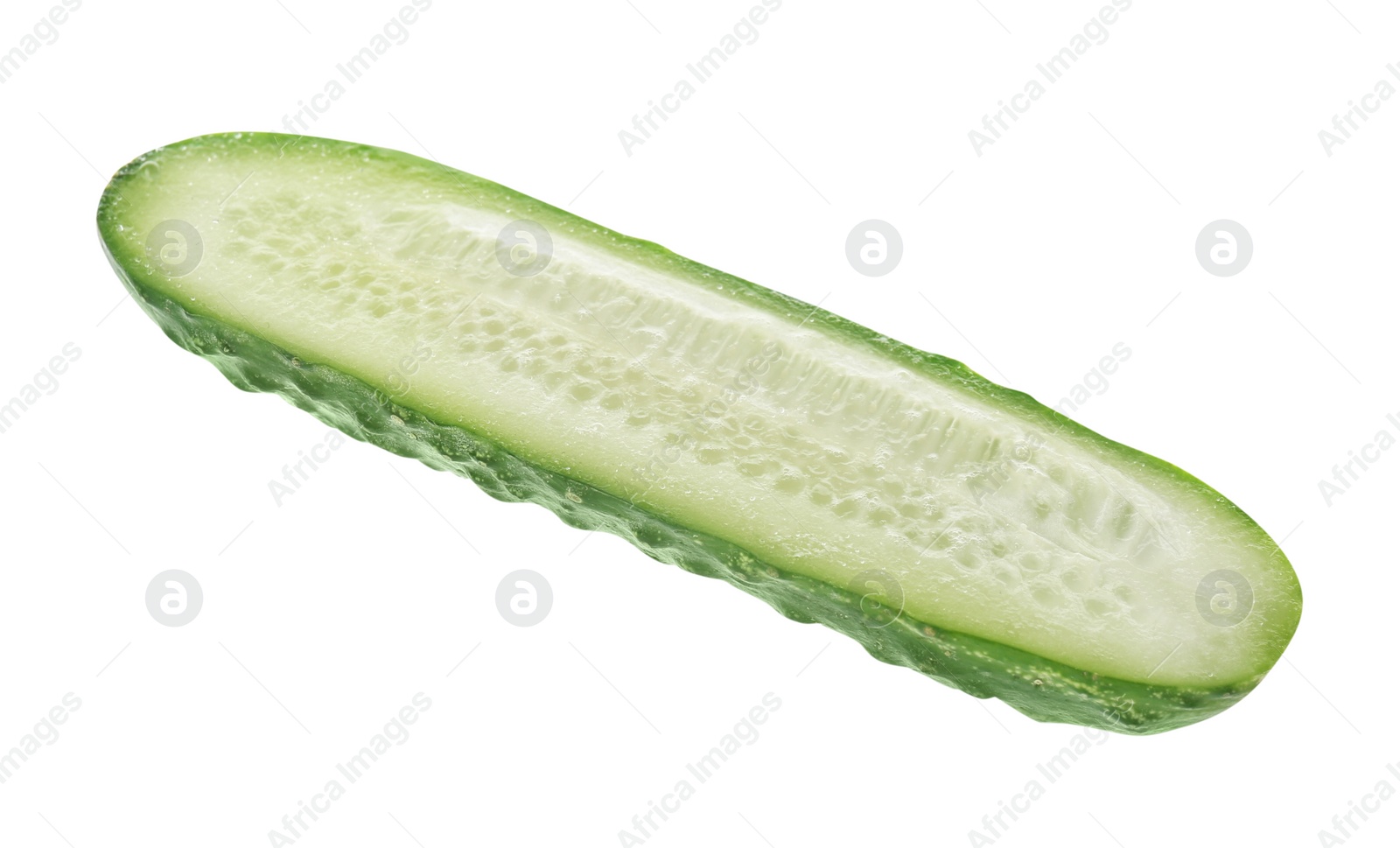 Photo of Half of fresh ripe cucumber on white background