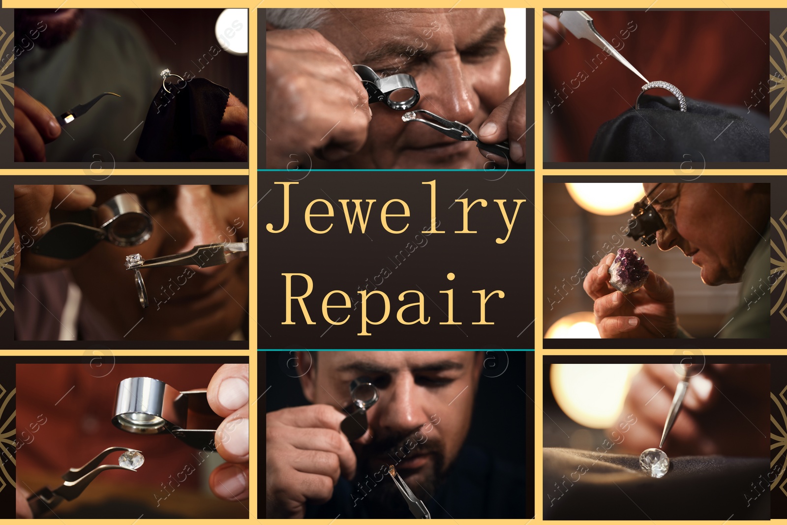 Image of Collage with photos of jewelers at work