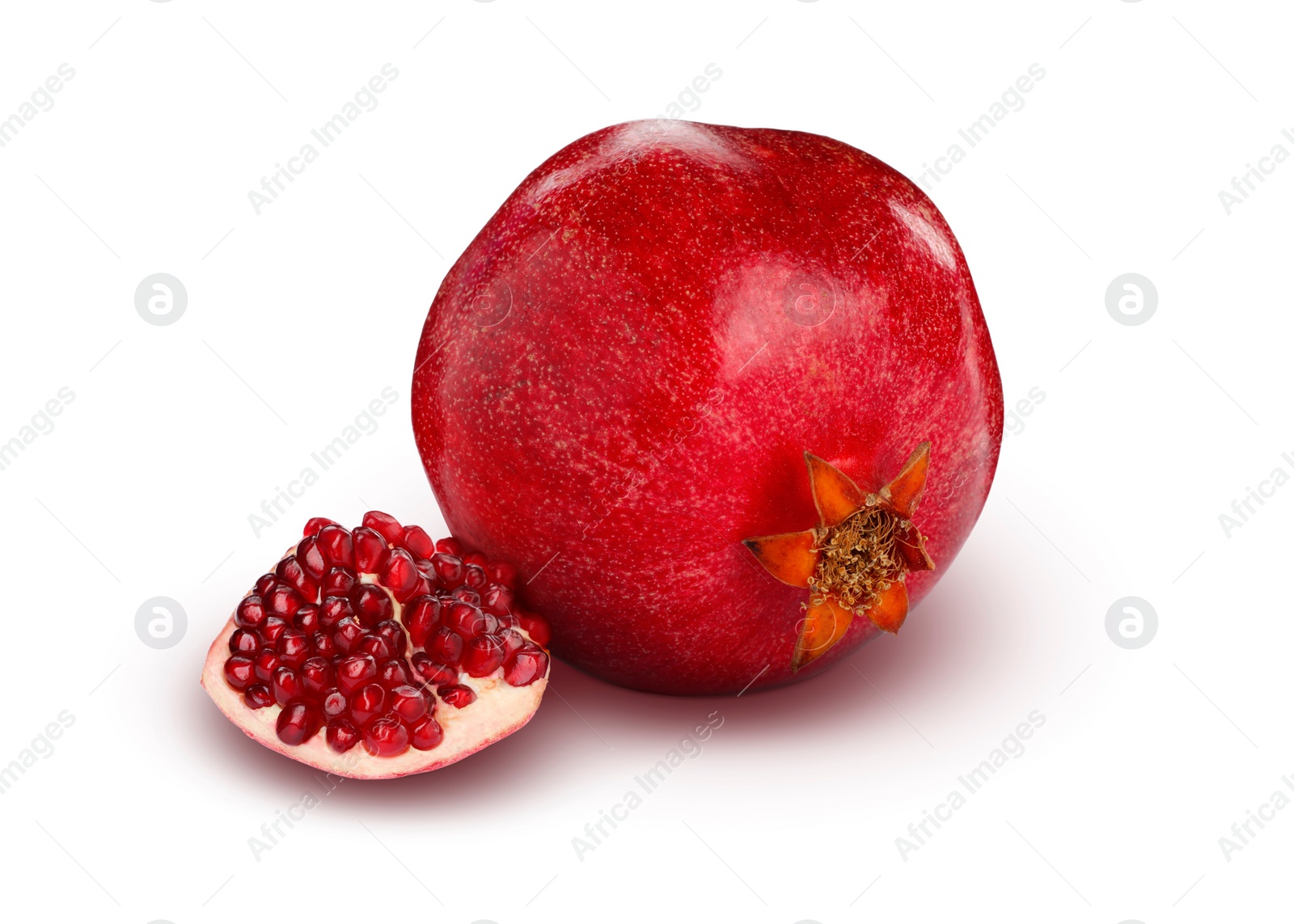 Image of Fresh ripe juicy pomegranates on white background