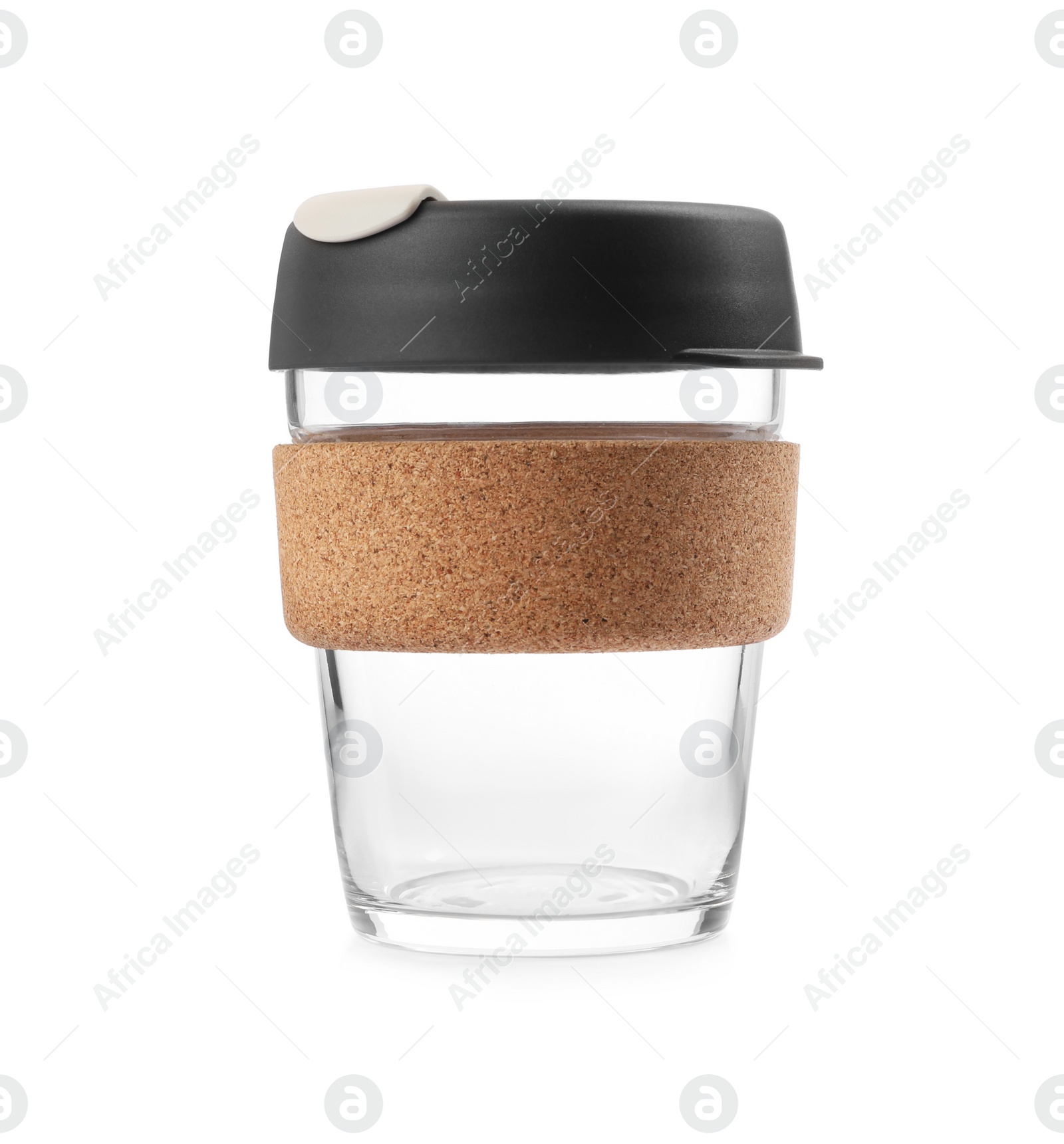 Photo of Reusable glass coffee cup isolated on white