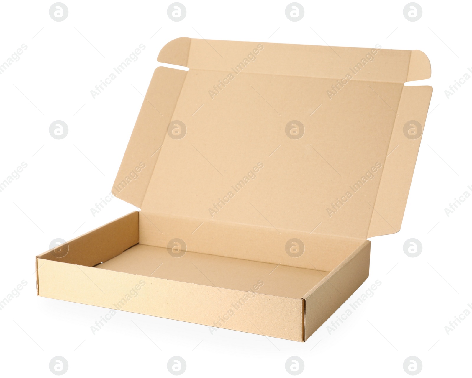 Photo of Empty open cardboard box isolated on white