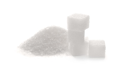 Refined sugar on white background