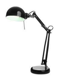 Photo of Stylish black table lamp isolated on white