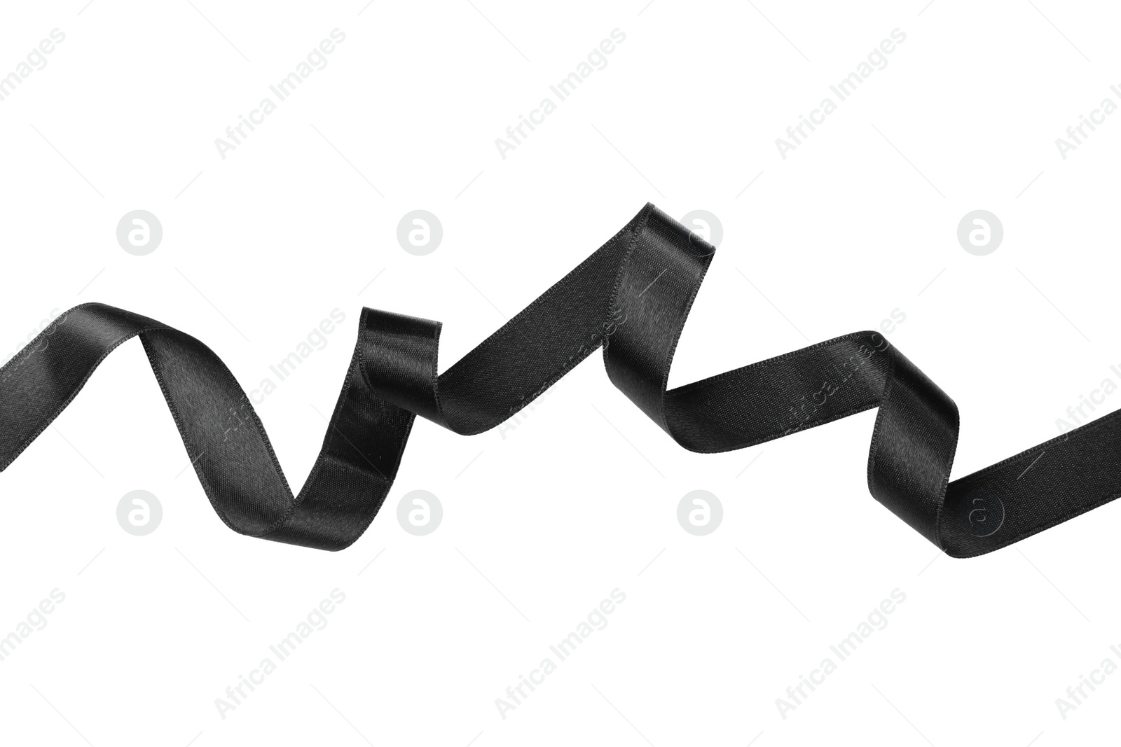 Photo of Black satin ribbon on white background, top view