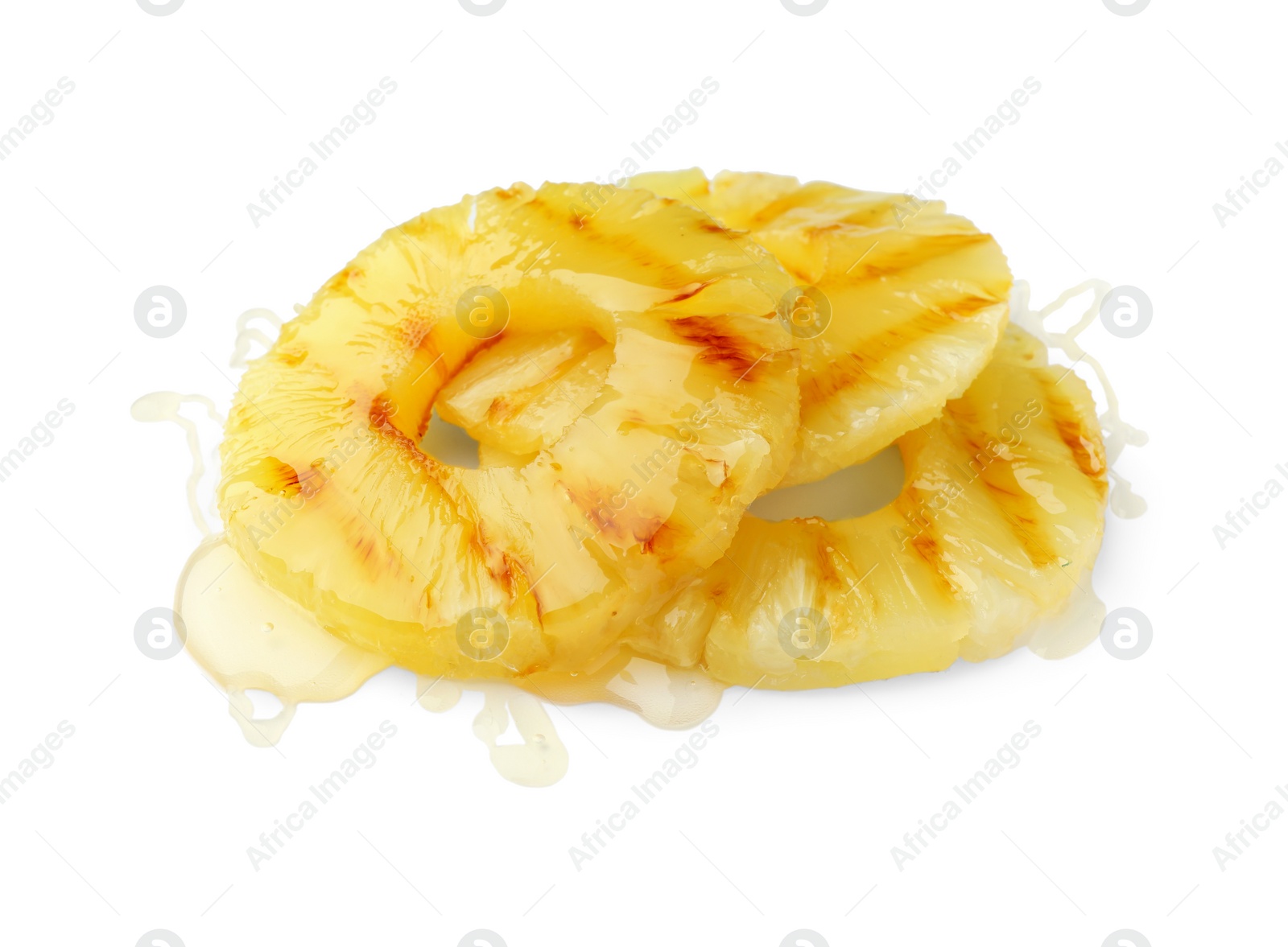 Photo of Tasty grilled pineapple slices isolated on white