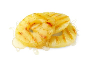 Photo of Tasty grilled pineapple slices isolated on white