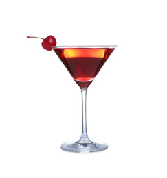 Photo of Fresh alcoholic Manhattan cocktail isolated on white