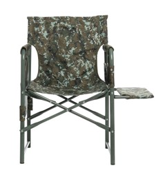 Photo of Comfortable camouflage fishing chair on white background