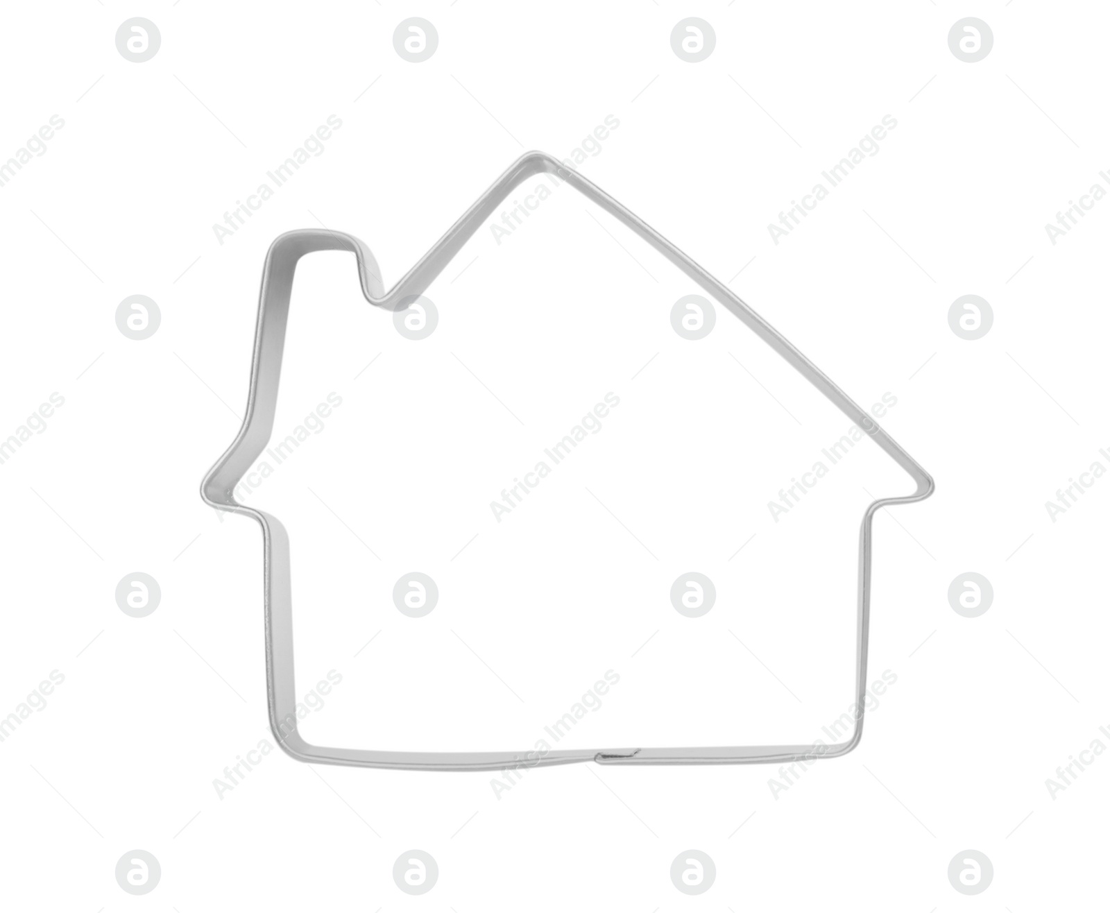 Photo of House shaped cookie cutter on white background, top view