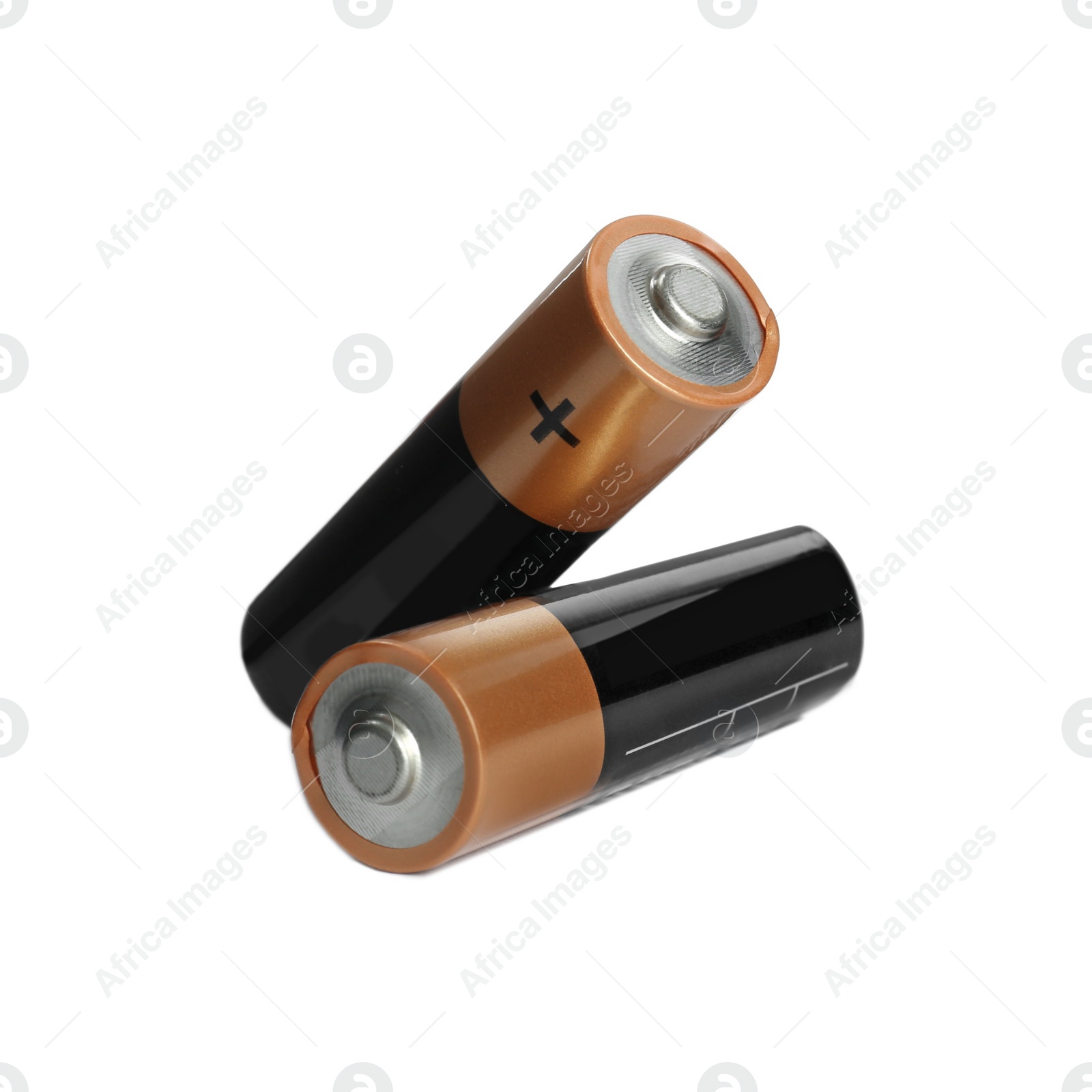 Image of New AA batteries on white background. Dry cell