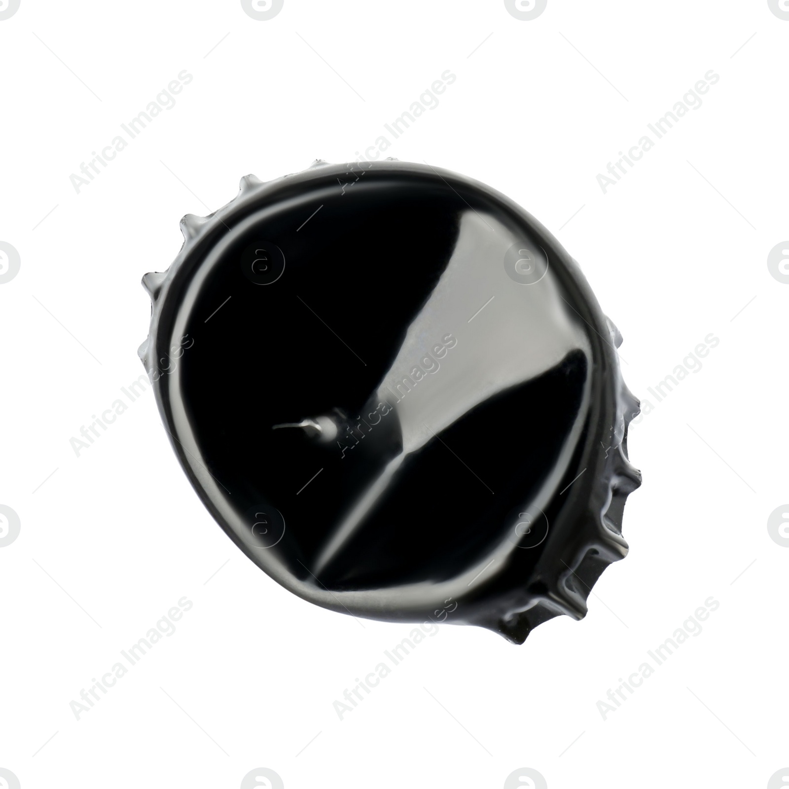 Photo of One black beer bottle cap isolated on white