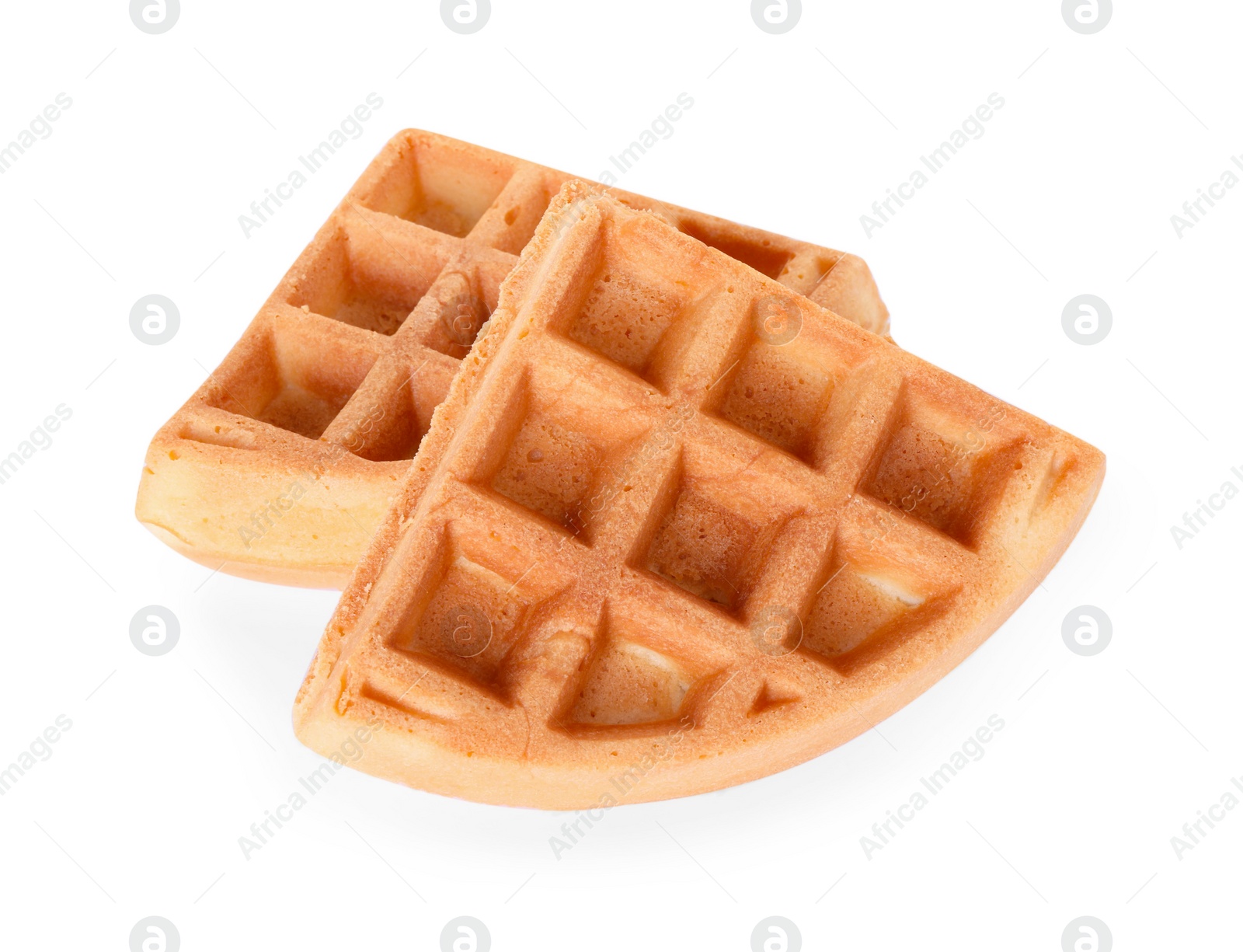 Photo of Two tasty Belgian waffles isolated on white