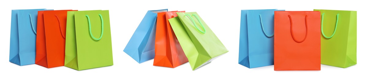 Image of Colorful shopping bags isolated on white, set