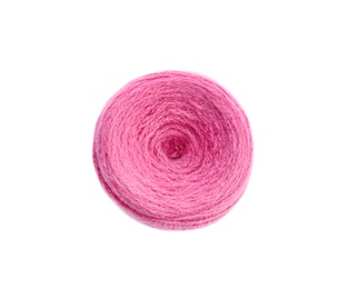 Clew of color knitting thread on white background