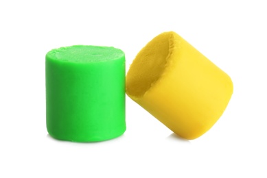 Photo of Colorful play dough on white background