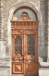 Big vintage wooden door of old building