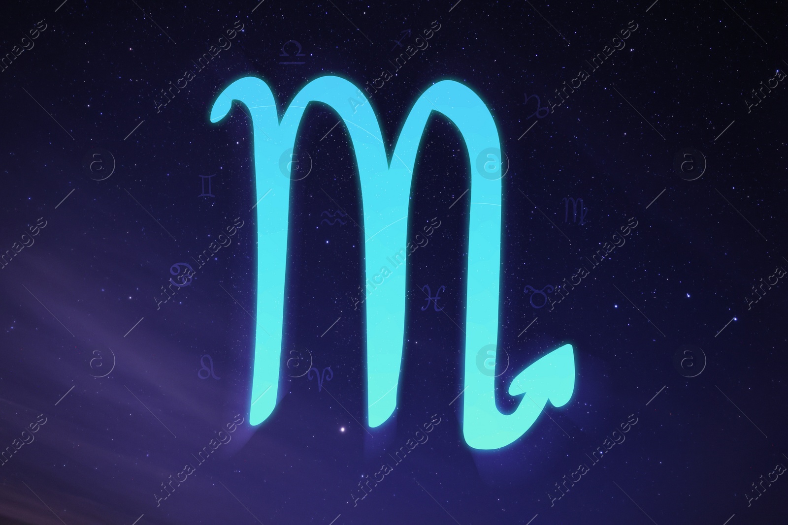 Illustration of Scorpio astrological sign in night sky with beautiful sky