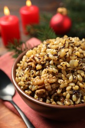 Traditional Christmas slavic dish kutia in bowl, closeup