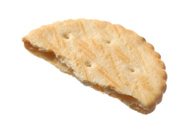 Photo of Piece of tasty cracker isolated on white