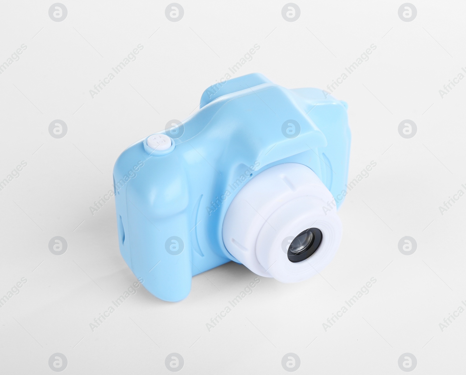 Photo of Light blue toy camera isolated on white
