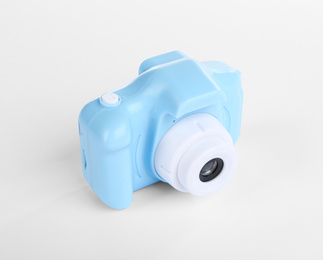 Photo of Light blue toy camera isolated on white