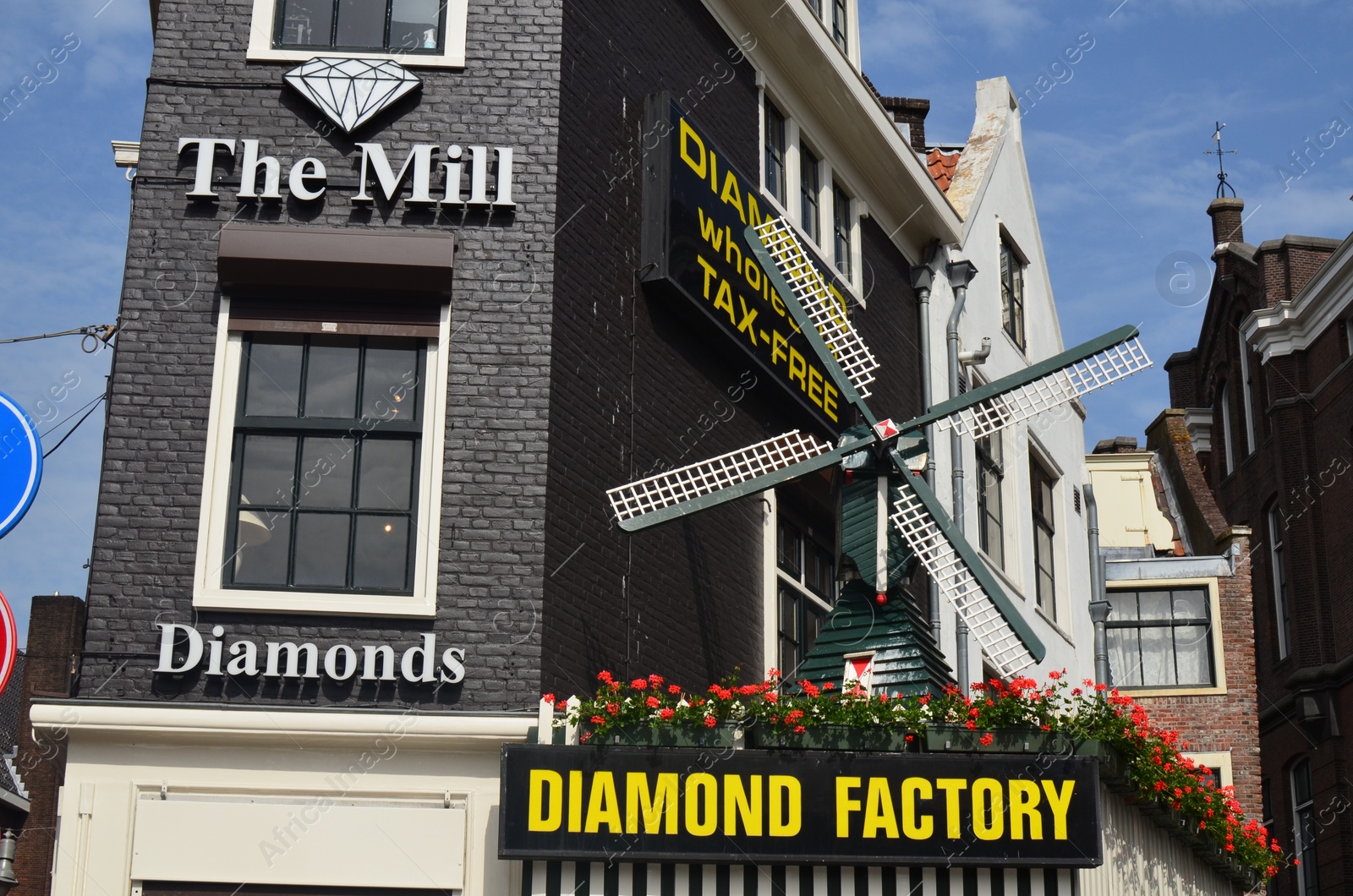 Photo of Amsterdam, Netherlands - June 18, 2022: Exterior of Mill Diamonds jewelry store