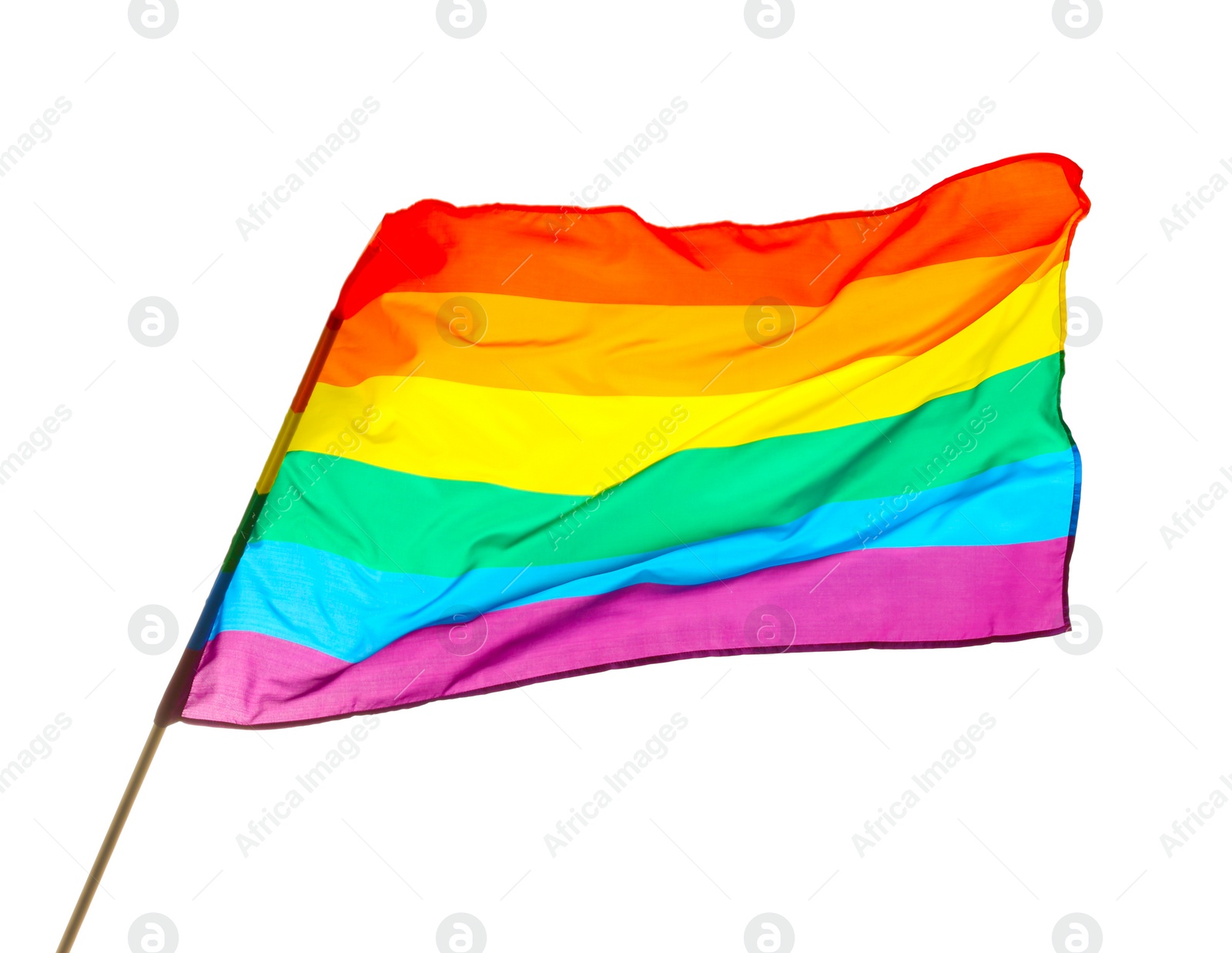 Photo of Bright rainbow gay flag on white background. LGBT community