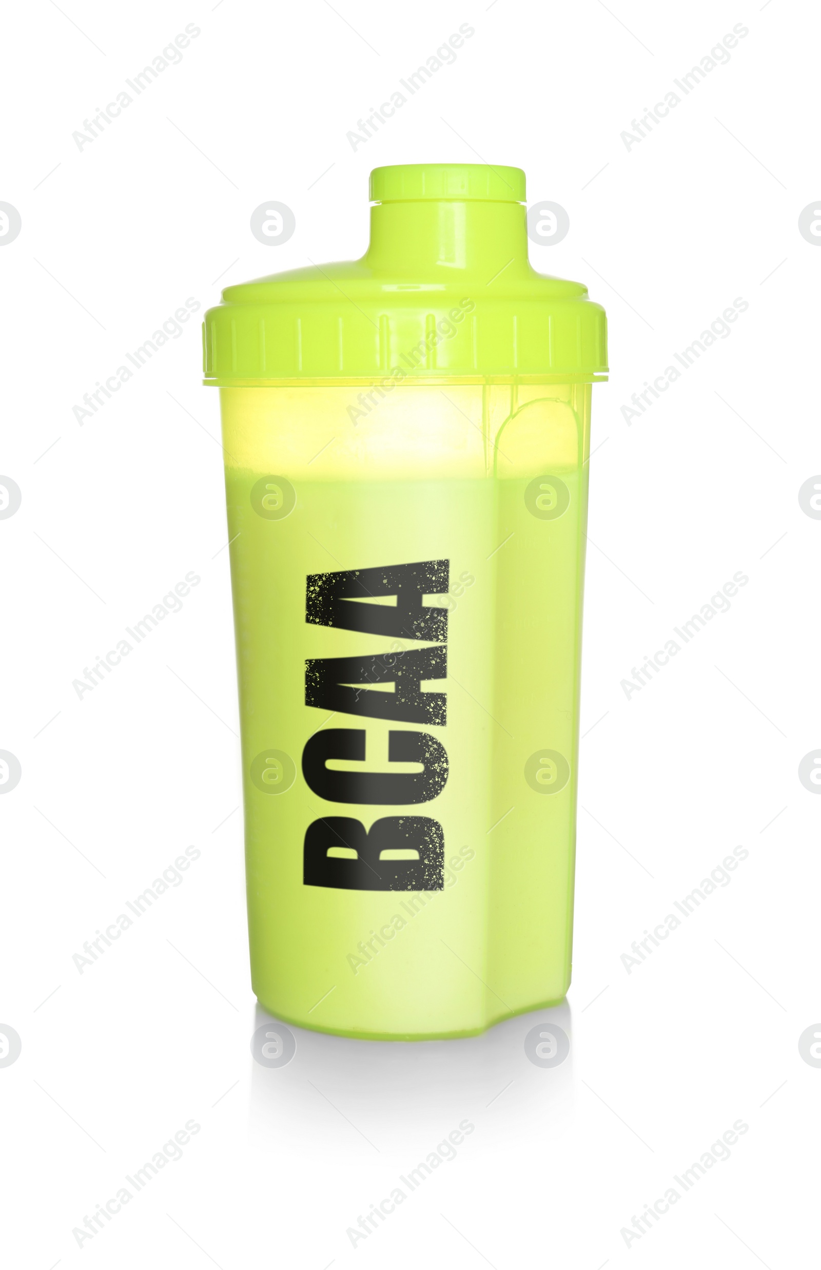 Image of Shaker with amino acids (BCAA) drink on white background