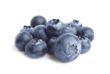 Photo of Fresh ripe tasty blueberries on white background