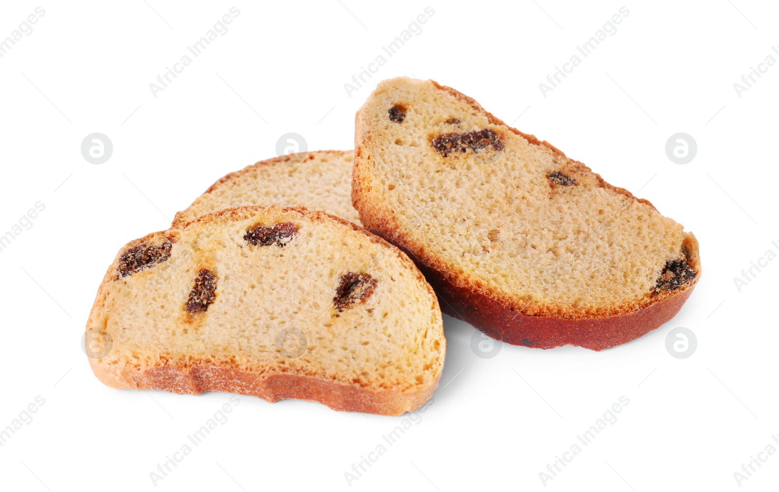 Photo of Sweet hard chuck crackers with raisins on white background