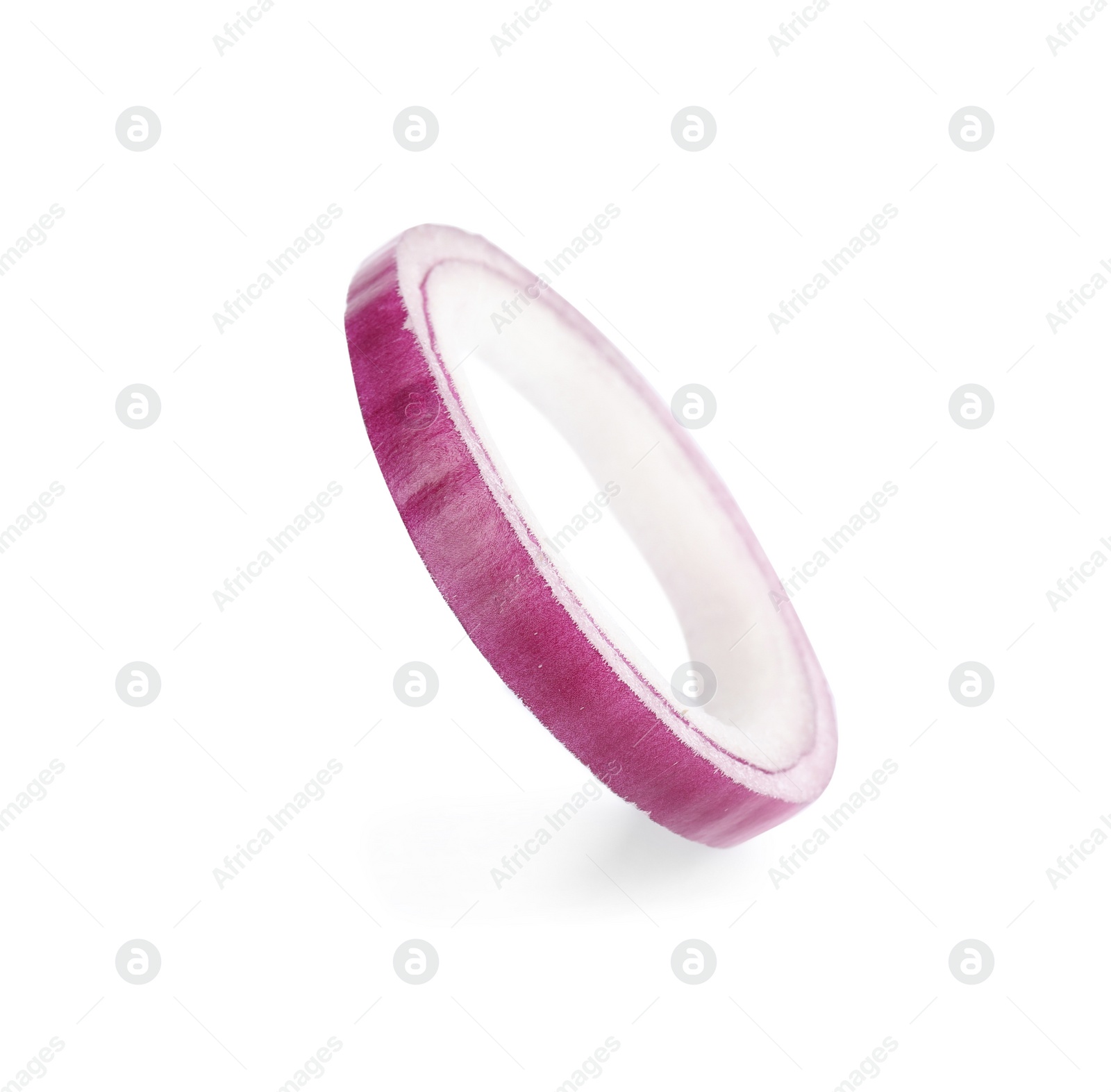 Photo of Sliced red onion ring on white background