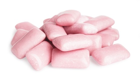 Heap of tasty sweet chewing gums on white background