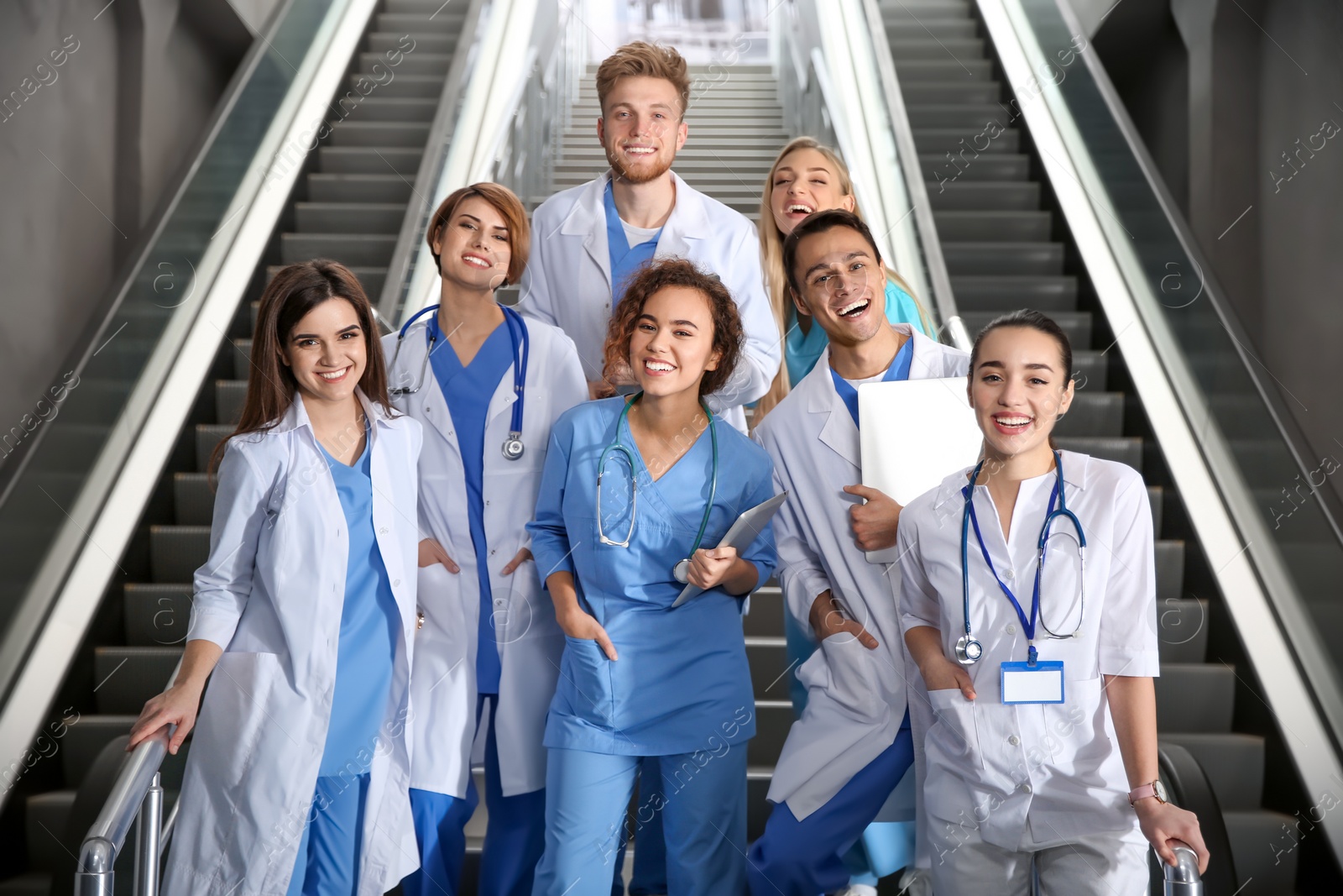 Photo of Group of medical students in college hallway