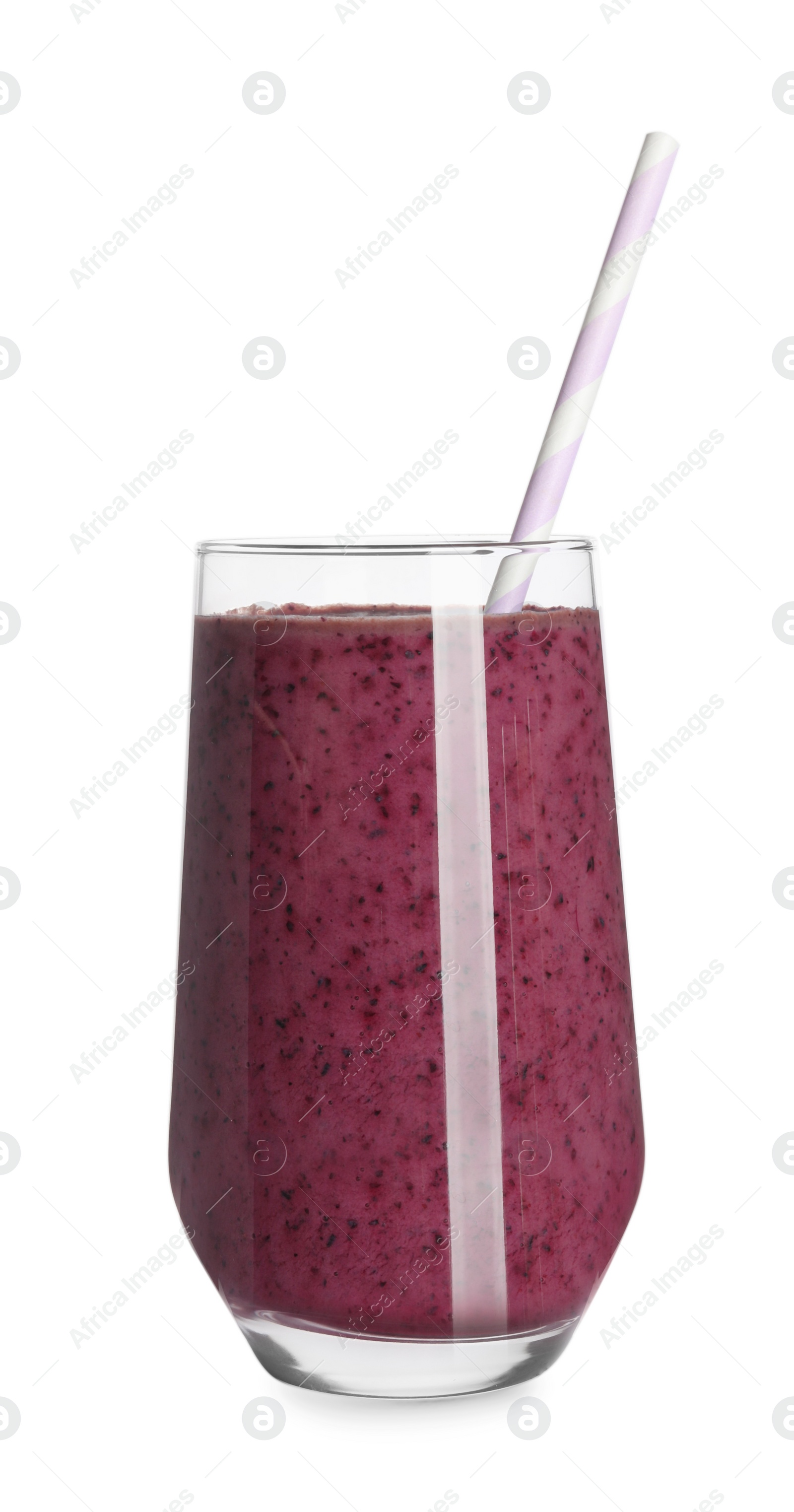 Photo of Tasty organic smoothie in glass isolated on white