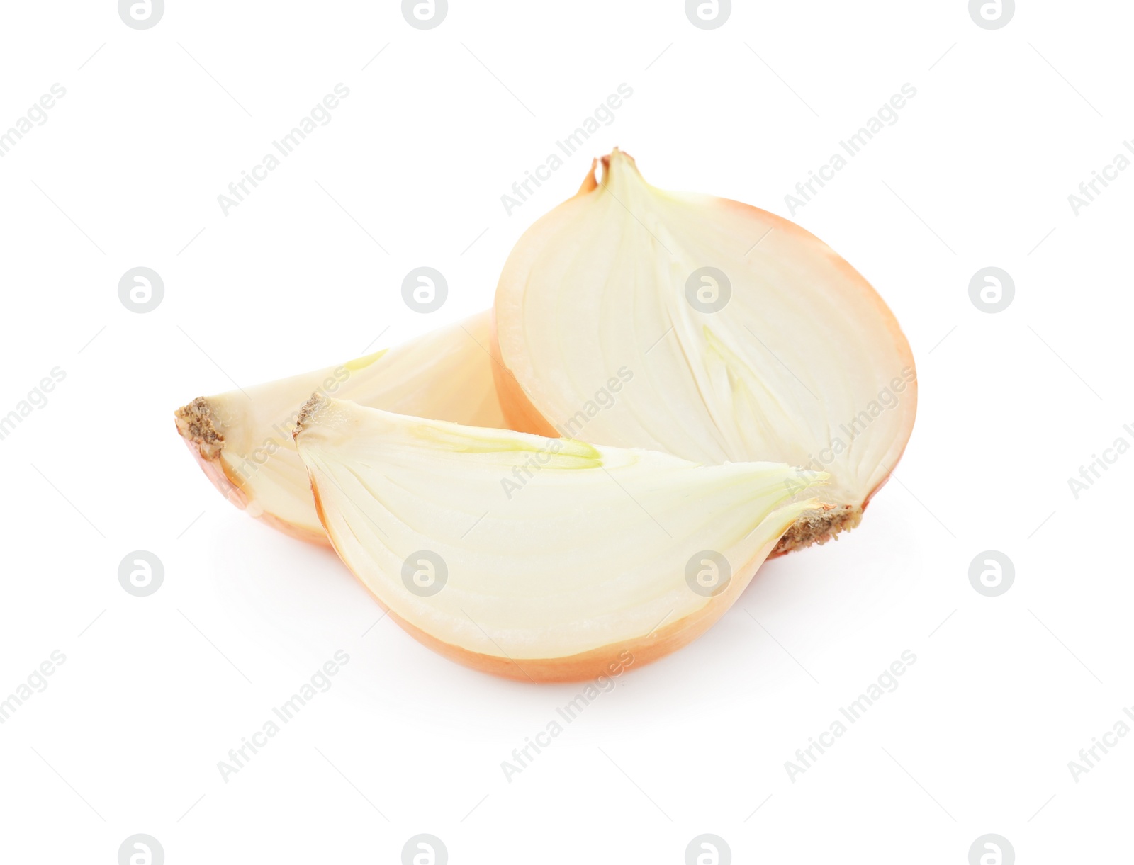 Photo of Pieces of fresh onion isolated on white