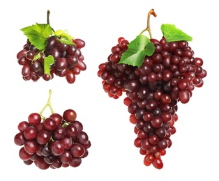 Image of Set of fresh grapes on white background